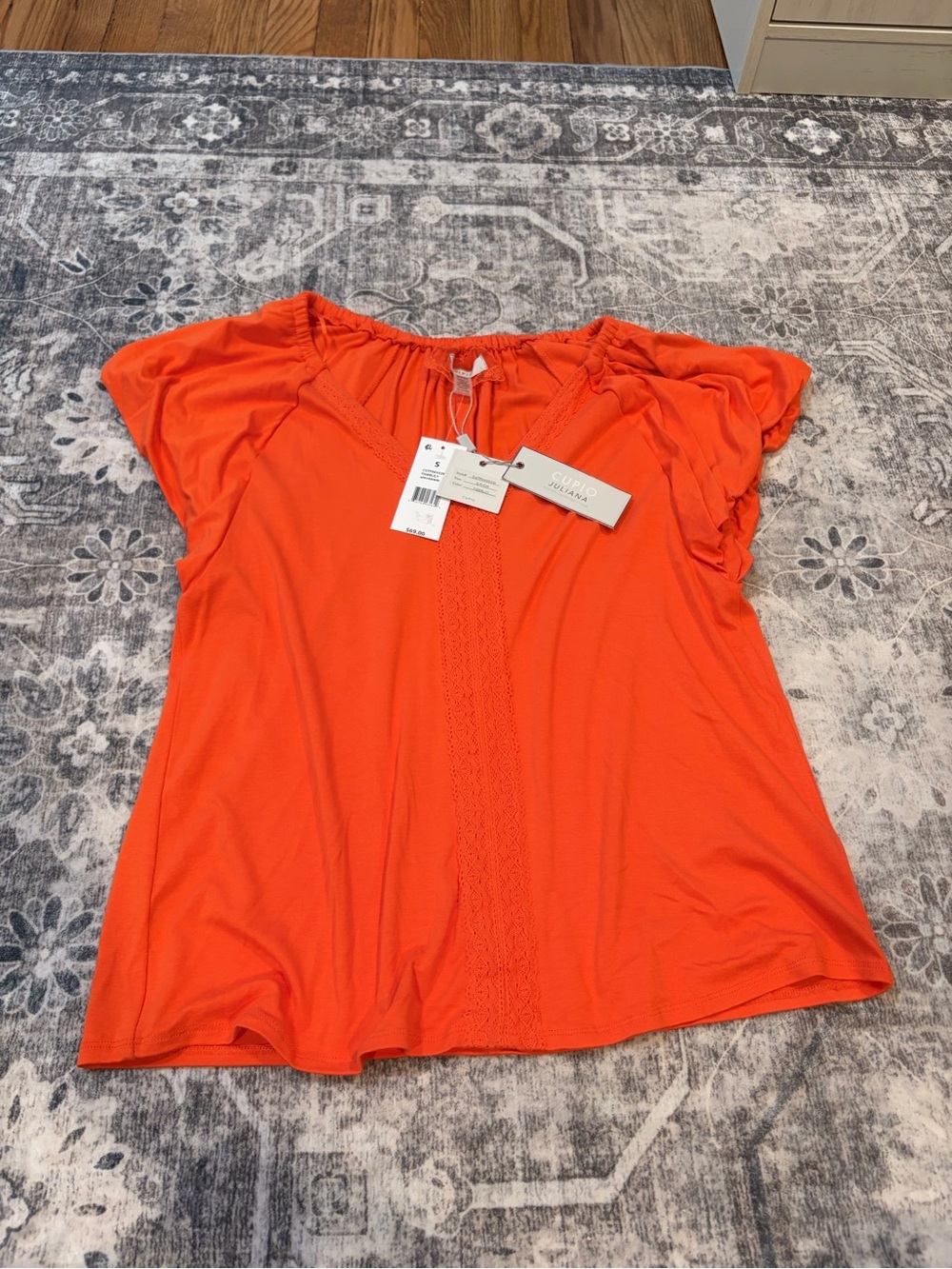Cupio Vibrant Orange Flutter Sleeve Lace-Front Top